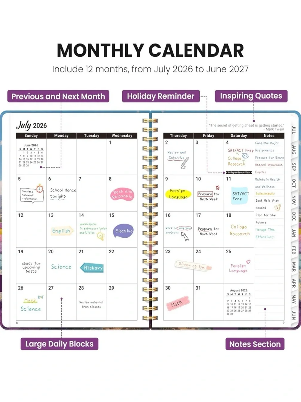 Academic planner2026-2027 monthly &weekly calendar hardcover NEW